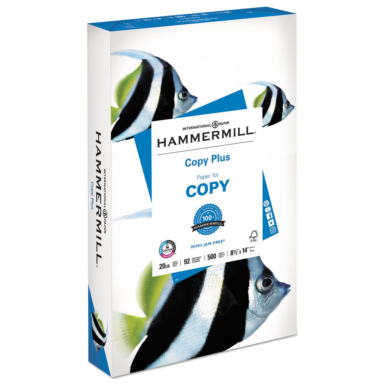 Hammermill Copy Plus Print Paper, 92 Bright, 20 lb, 8.5 x 14, White, 500/Ream